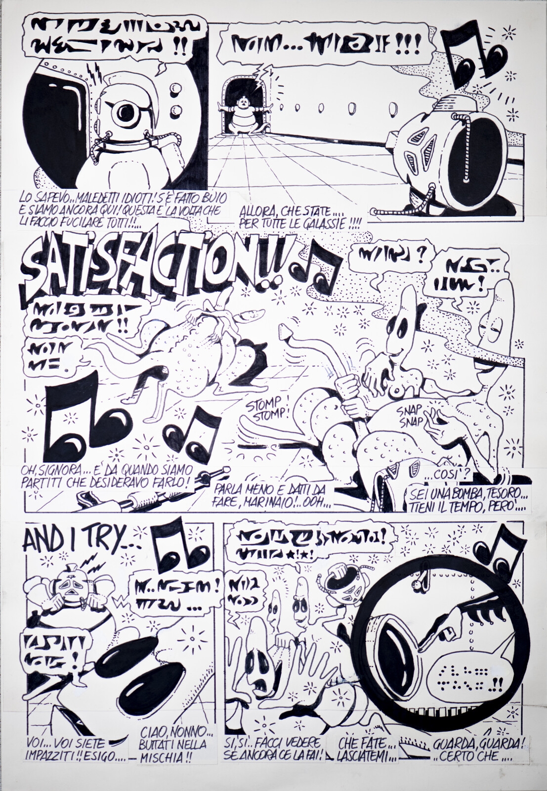 Artwork by Stefano Disegni, "1984 long live rock"., Made of Technique : Marker on paper