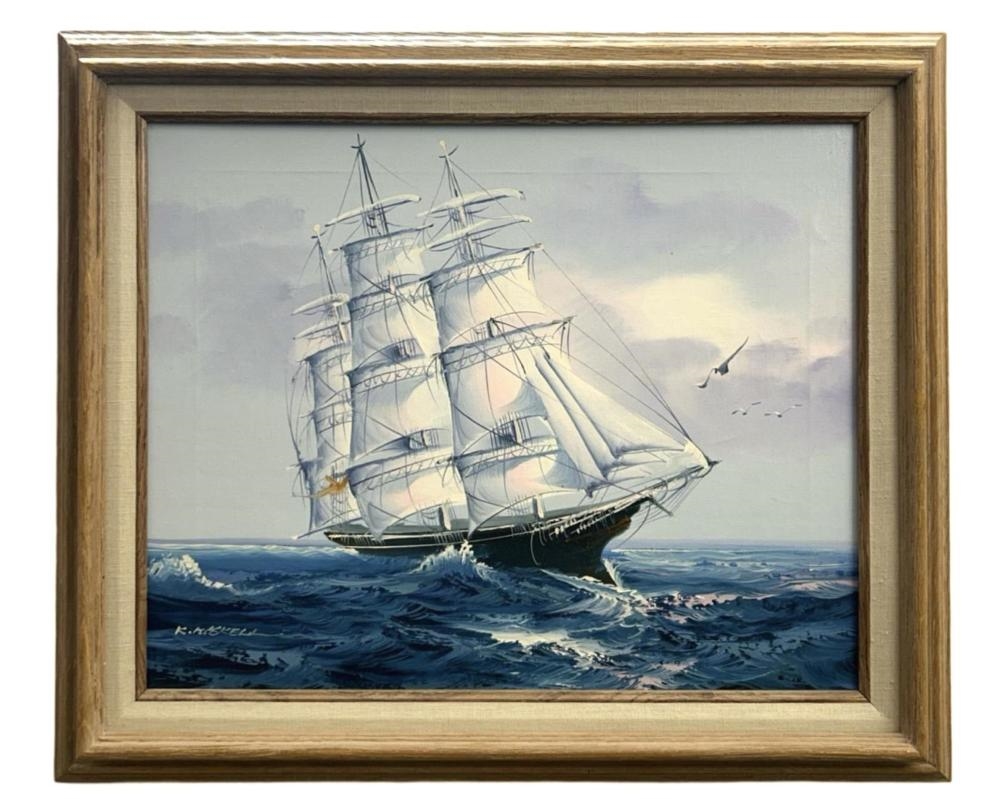 Artwork by K. Maskell, Signed K. Maskell Ocean Landscape Oil on Canvas, Made of Oil on Canvas