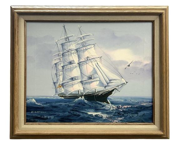 Signed K. Maskell Ocean Landscape Oil on Canvas - K. Maskell