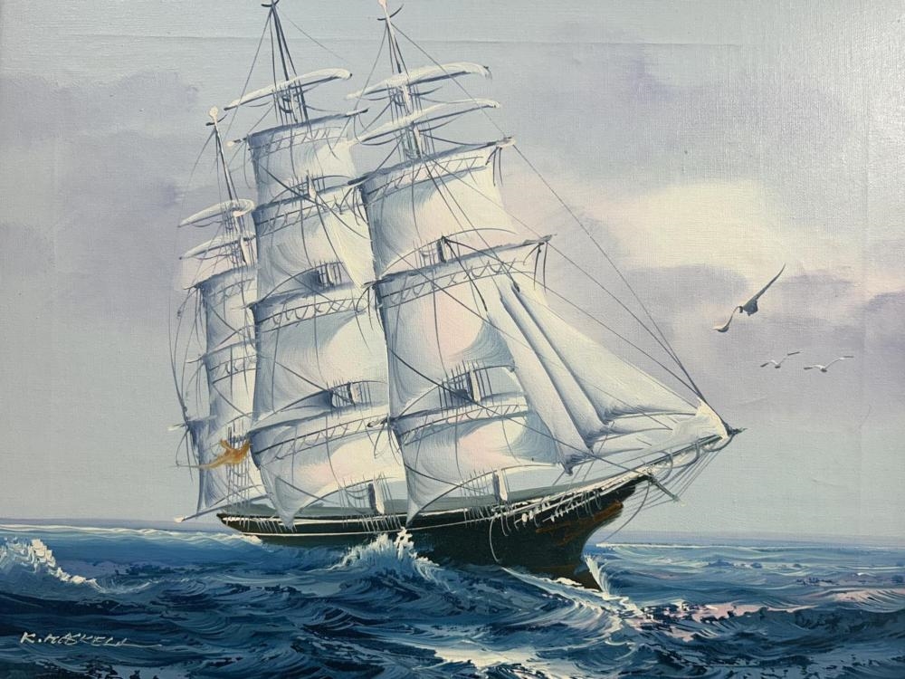 Artwork by K. Maskell, Signed K. Maskell Ocean Landscape Oil on Canvas, Made of Oil on Canvas