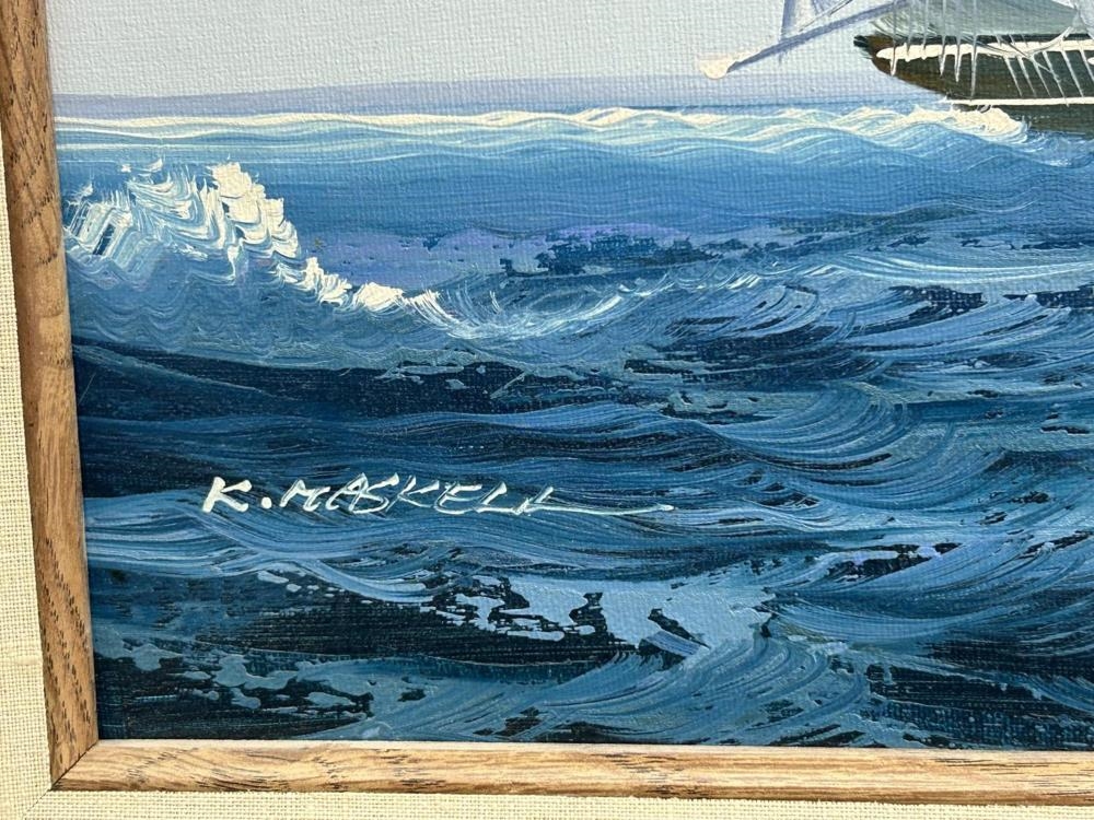 Artwork by K. Maskell, Signed K. Maskell Ocean Landscape Oil on Canvas, Made of Oil on Canvas
