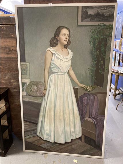 Mathilde Arbey (1890-1966): Substantial oil on canvas of a young woman by Mathilde Arbey