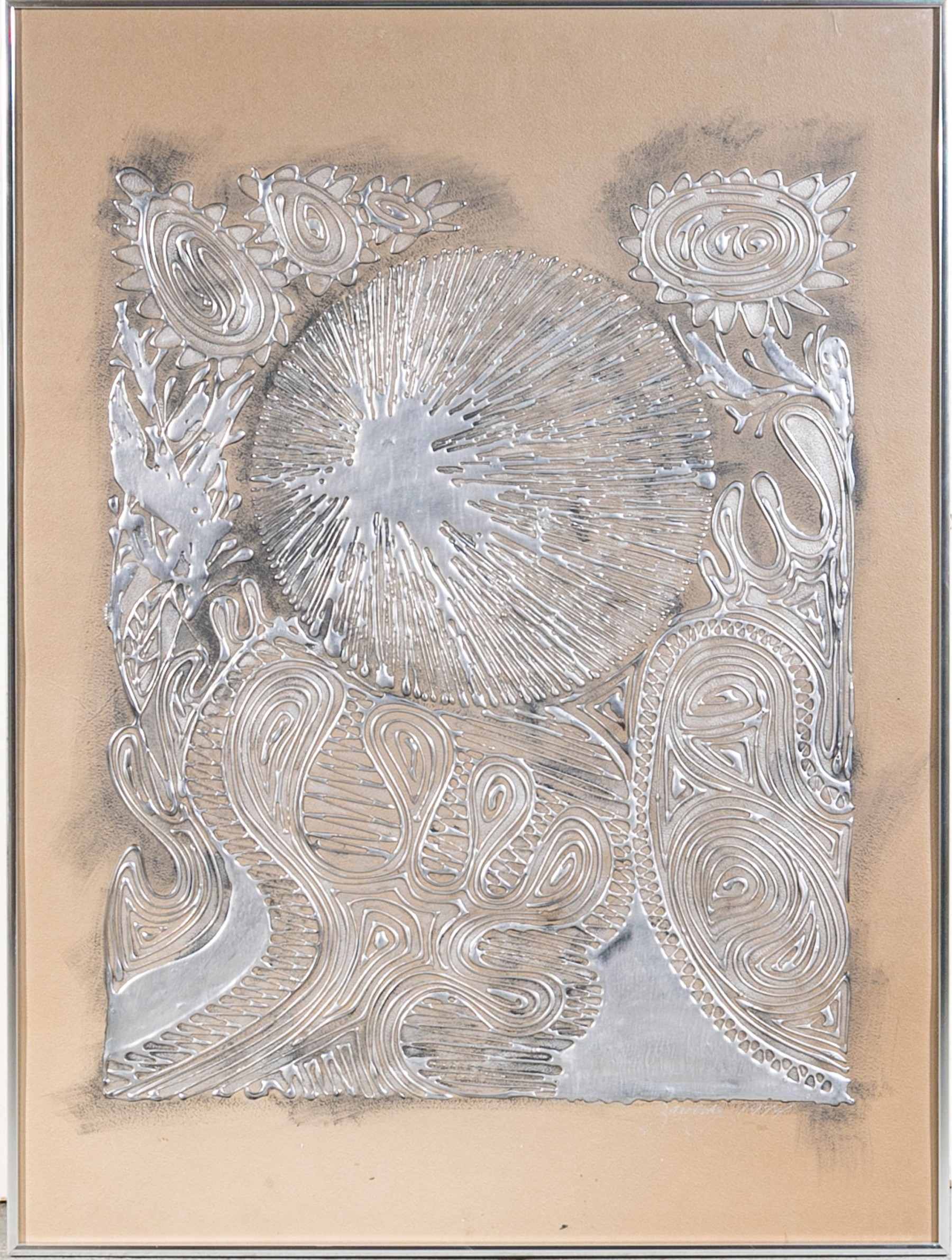 Joel Zaretsky | 1974 Mid Century Mixed Media Metallic Art By Joel ...
