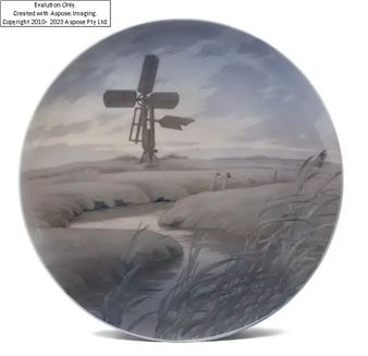 Wall charger decorated with windmill in a landscape - Gotfred Rode