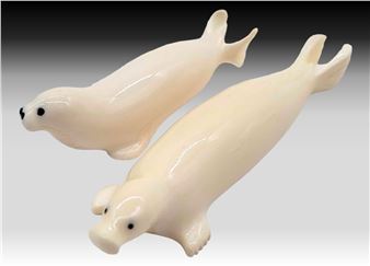 Walrus Tusk & Baleen Seal Figurines - Richard Slwooko