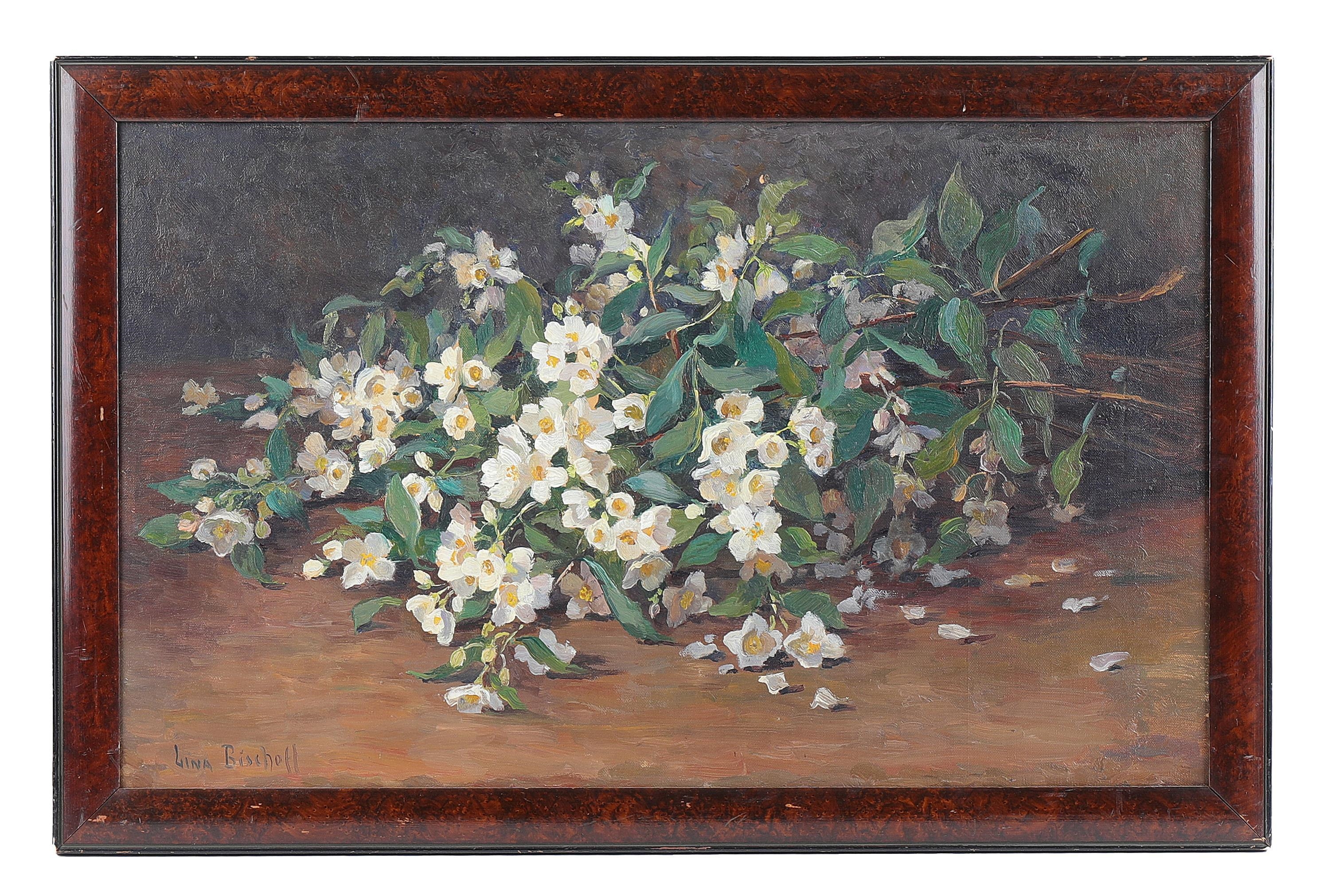 Artwork by Lina Bischoff-pietschmann, (Wien 1877-1968 Florenz) Jasminblüten, Made of Öl auf Leinwand auf Platte