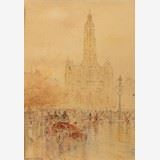 Lebhafter Straßenverkehr vor der Pfarrkirche Sainte-Trinité in Paris by Francis Garat