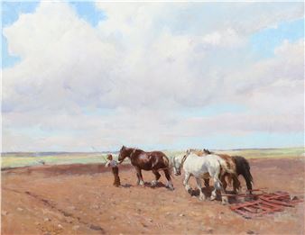 Arthur Lemon (British, 1850-1912) 'Harrowing the field'oil on canvassigned70 x 91cm - Arthur Lemon