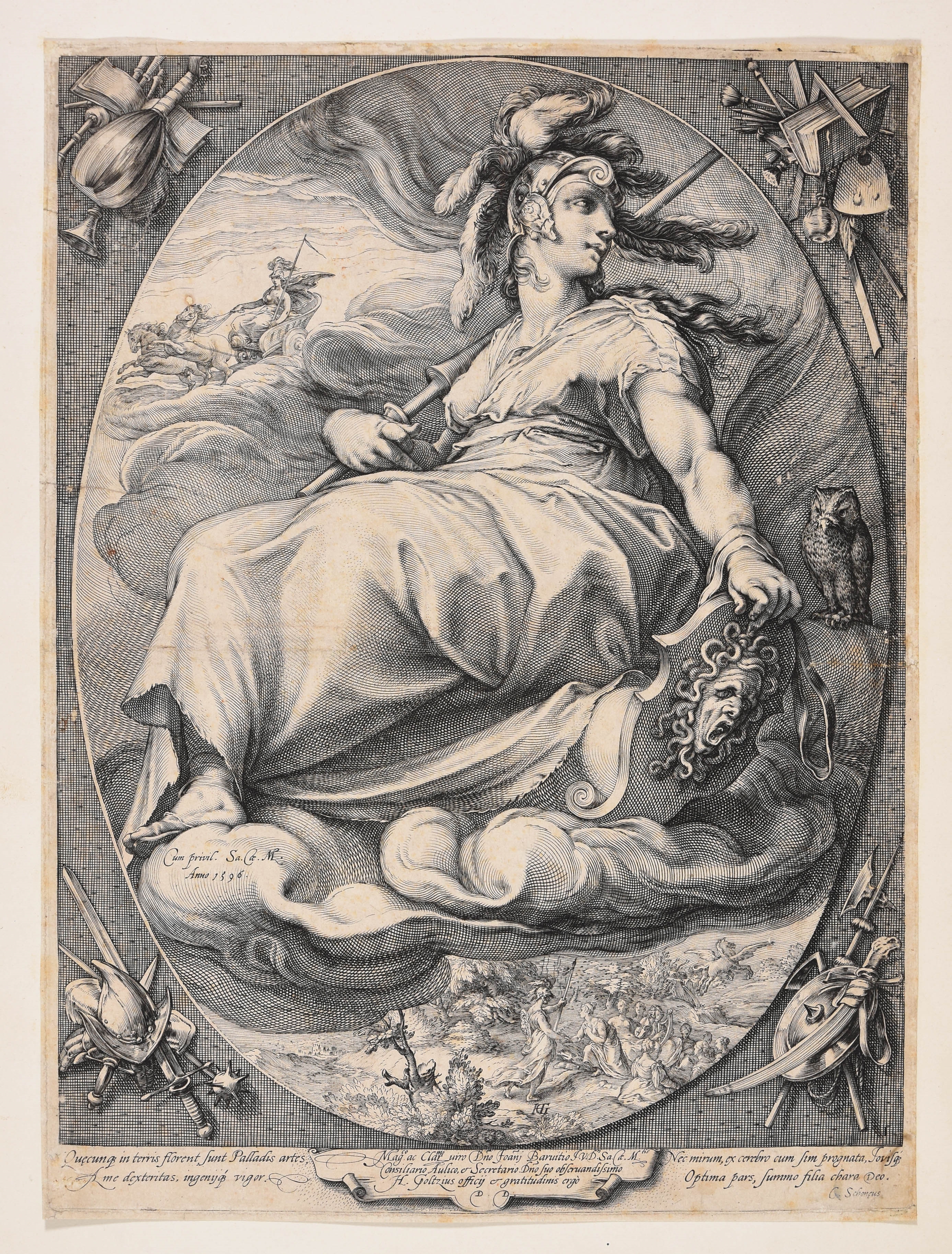 Artwork by Hendrick Goltzius, Minerva and Juno, Made of 2 engravings