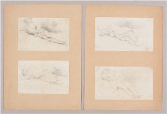8 sheets with studies of resting soldiers - Guillaume-Désiré-Joseph Decamps