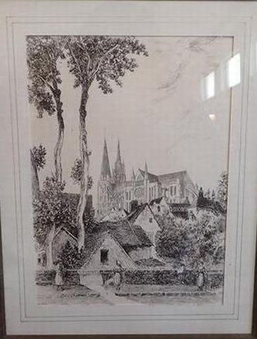 L. ROBIN, "Cathédrale de Chartres". Gravure - L. Robin