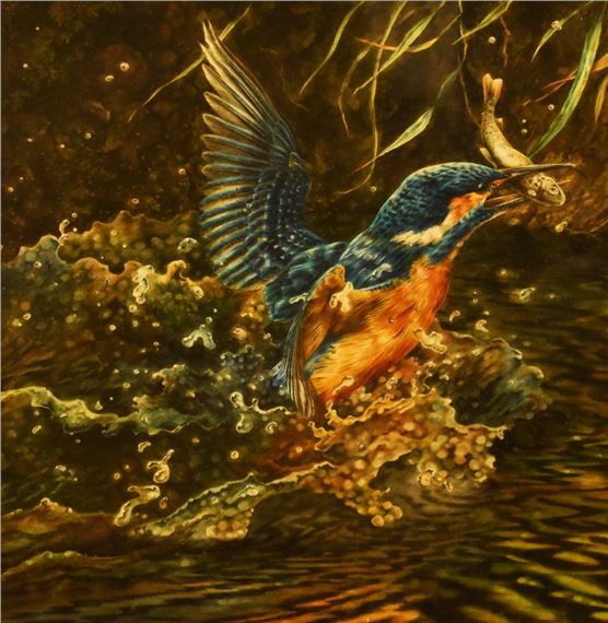 Michael J. Loates (b.1947, British), watercolour, Kingfisher and trout, signed and dated 1982 to the by Michael J. Loates, dated 1982