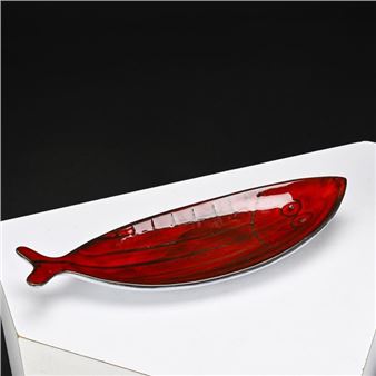 Robert DUPANIER (20th century), in Fresne Large dish with scarified decoration of a fish in white clay glazed in red and wiped on the reverse - Robert Dupanier