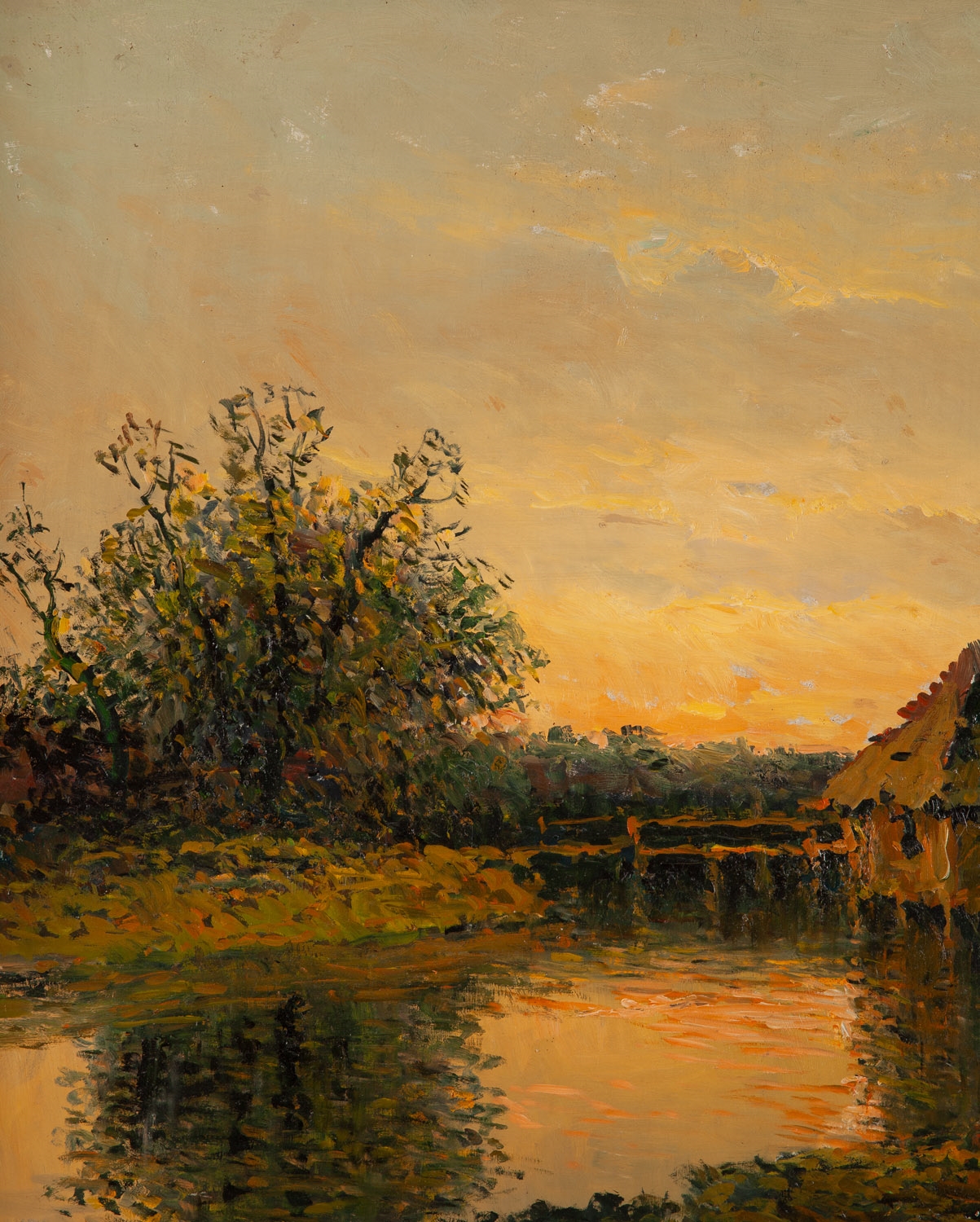 Wiktor Korecki | Landscape with a mill at sunset | MutualArt