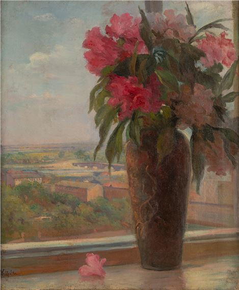 Flowers in the window by Emilia Wylezynska, circa 1910