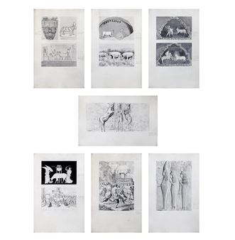 CONJUNTO DE 12 DIBUJOS DE ESCENAS DEL MUNDO ANTIGUO (S.XX - Jose Maria Fernandez Pinar