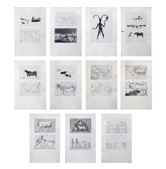 CONJUNTO DE 21 DIBUJOS DE PINTURAS RUPESTRES (S.XX - Jose Maria Fernandez Pinar