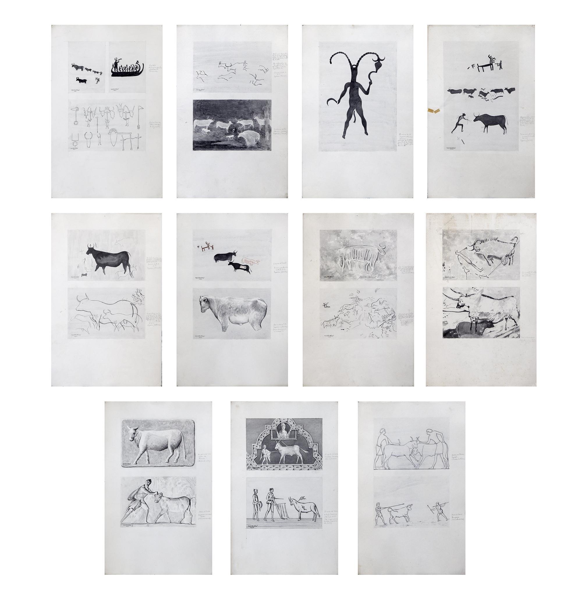 Artwork by Jose Maria Fernandez Pinar, CONJUNTO DE 21 DIBUJOS DE PINTURAS RUPESTRES (S.XX, Made of watercolor