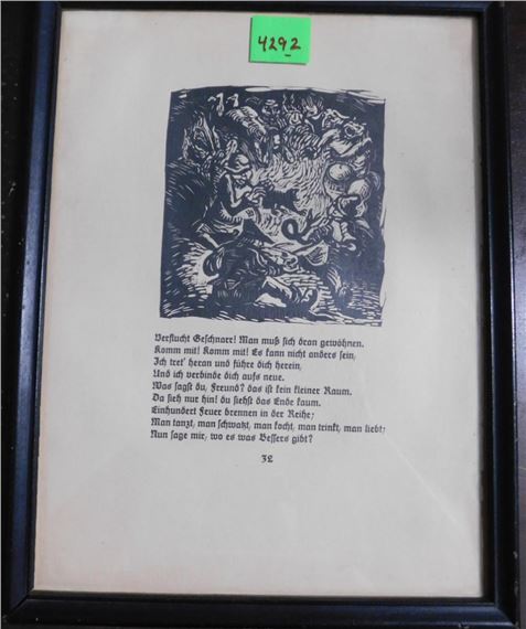 Goethe - Walporgisnacht:, page 32, on paper, wood frame, 12 3/4 by Ernst Barlach, 1870-1938
