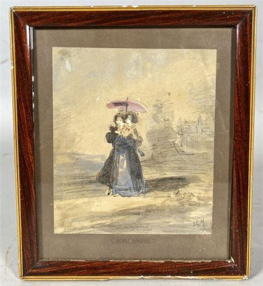 Henry Bonaventure MONNIER (1805-1877) The walk Ink and watercolor monogrammed at the bottom right 16 by Henry Monnier