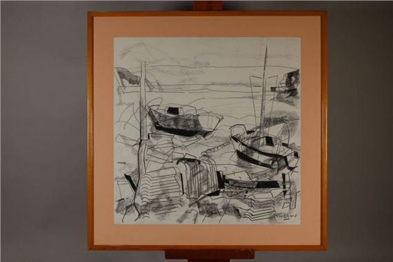 Pierre THERON (1918-2000) Low tide in front of the dune Charcoal signed lower right and dated on the back 49 by Pierre Theron