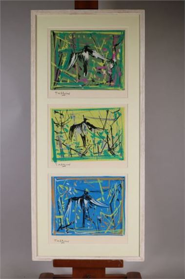 Pierre THÉRON (1918-2001) The bird Suite of three gouaches signed with the stamp in bottom on the left 23 by Pierre Theron