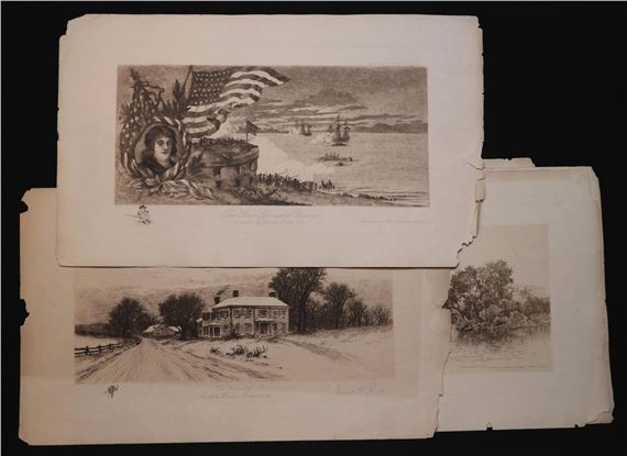 Americana] Etchings, Large, Lot of 7 by William Cullen Bryant, 19th century