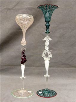 TWO BLOWN ART GLASS GOBLETS - Charles Savoie