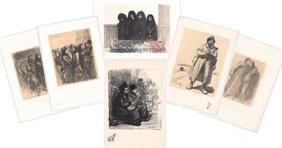 Lithographie Originale Signée Théophile Steinlein - "Ouvriers & Contremaître", XIXe Siècle
