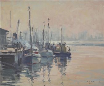 BUSH, Rowena (S.A. 1917 - 1998), OIL ON BOARD, "Sail Boats, '65 - Rowena Bush