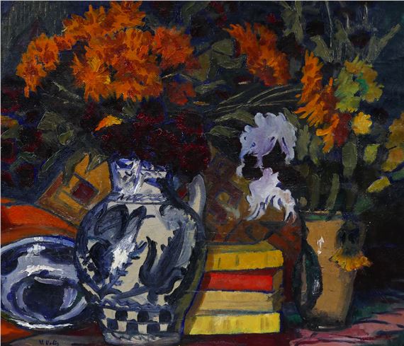 Pots with Flowers and Books by Vasile Velisaratu