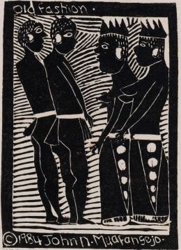 Old Fashion by John Ndevasia Muafangejo, dated 1984