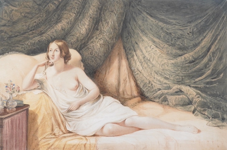 Artwork by Robert Scanlan, Reclining semi-nude woman, Made of watercolour