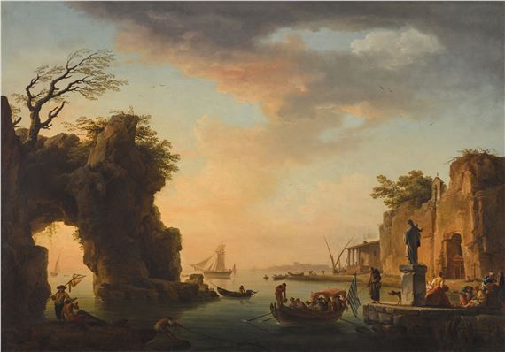 A Mediterranean port view with figures by Claude-Joseph Vernet, 1747
