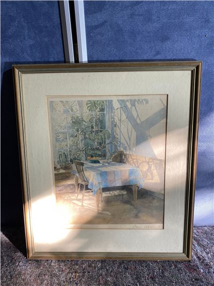Annie Williams  Late Summer Window  水彩画 A Beautiful Vintage Signed Watercolour Print Titled Late
