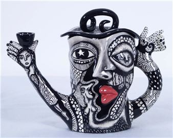 Double faced black and white with red lips - Doreen Baskin