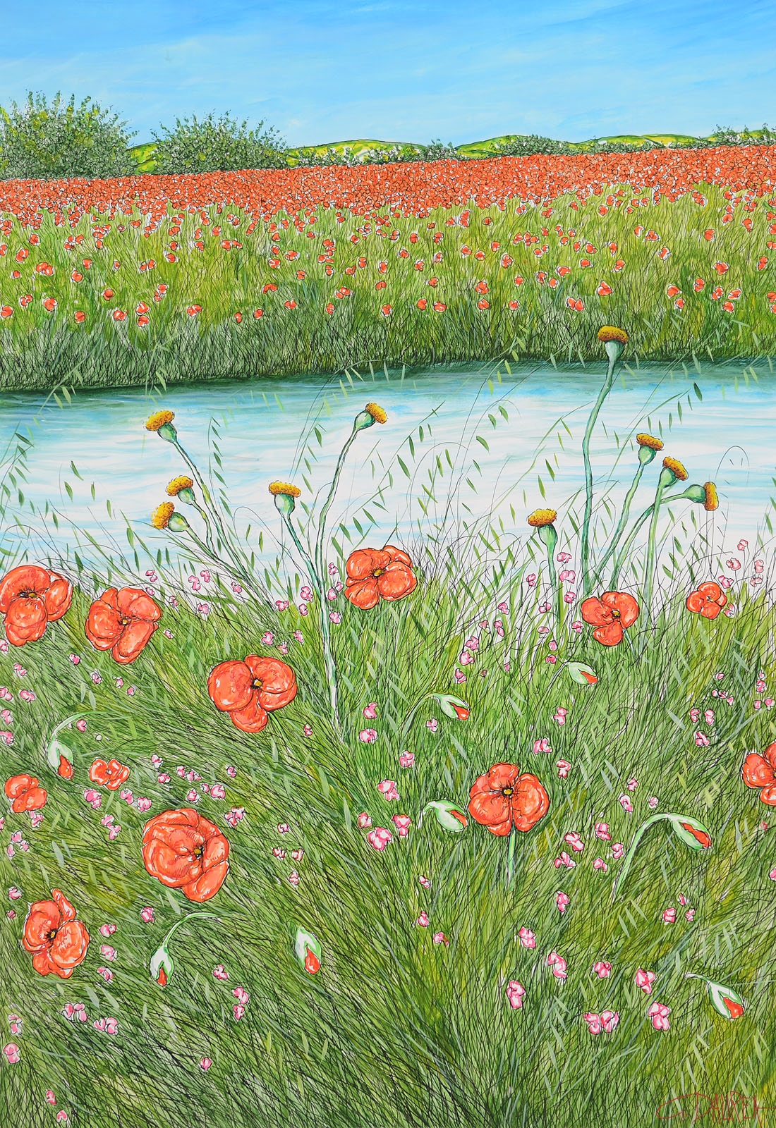 Giovanni Daurea | Poppies along the river | MutualArt