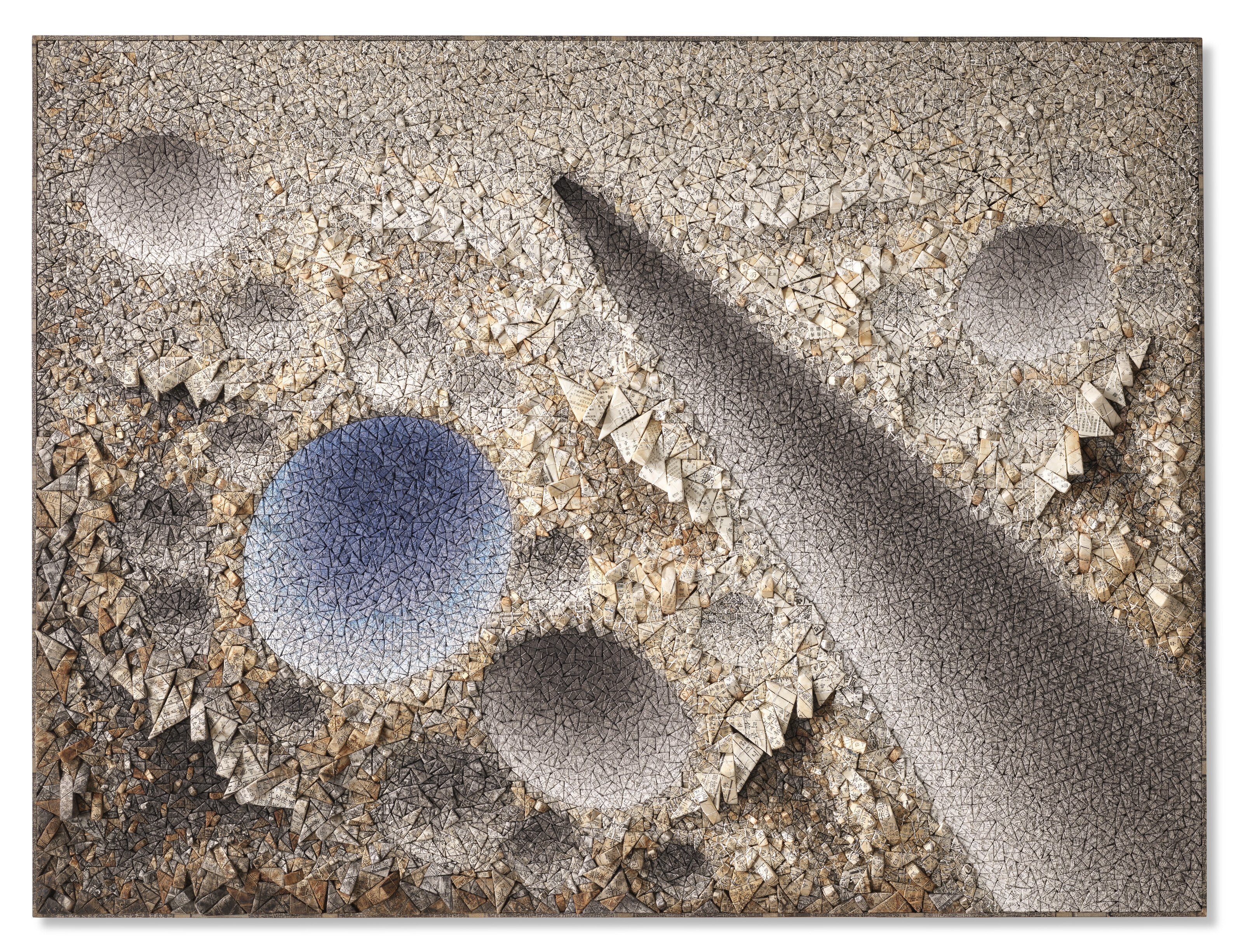Artwork by Chun Kwang-Young, Aggregation 14 - JA005 Blue, Made of Korean mulberry paper collage on board
