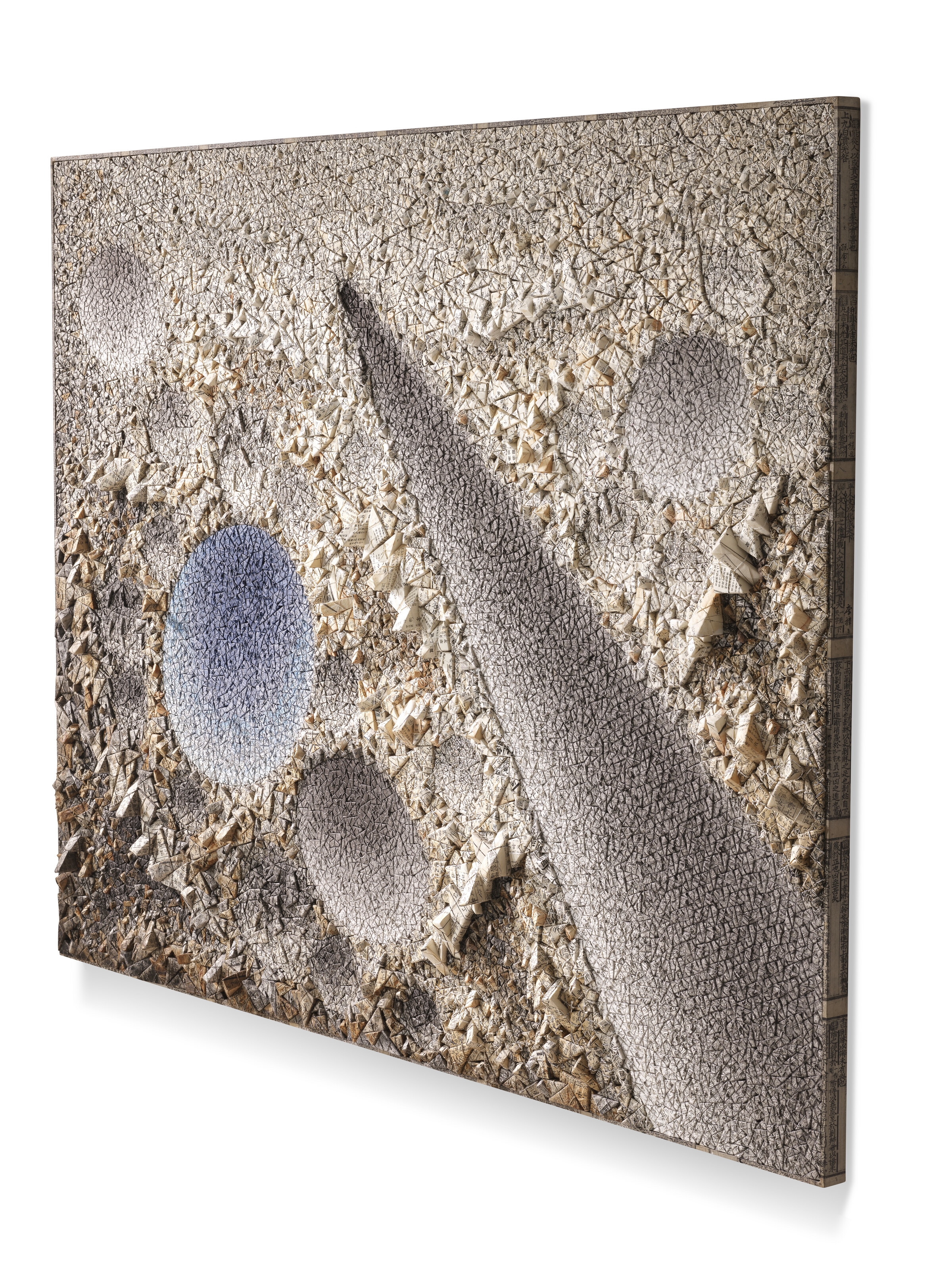 Artwork by Chun Kwang-Young, Aggregation 14 - JA005 Blue, Made of Korean mulberry paper collage on board