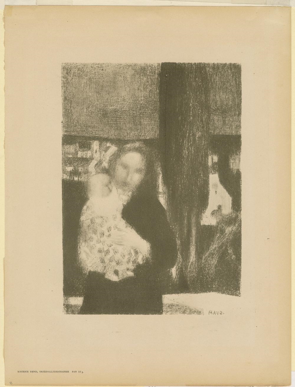 Artwork by Maurice Denis, Maurice DENIS: "Maternite au Cypres, Made of Lithograph printed in bistre on smooth wove paper