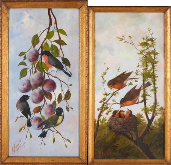 A Pair of Panel Paintings of Perching Birds by Michelangelo Meucci, 1890