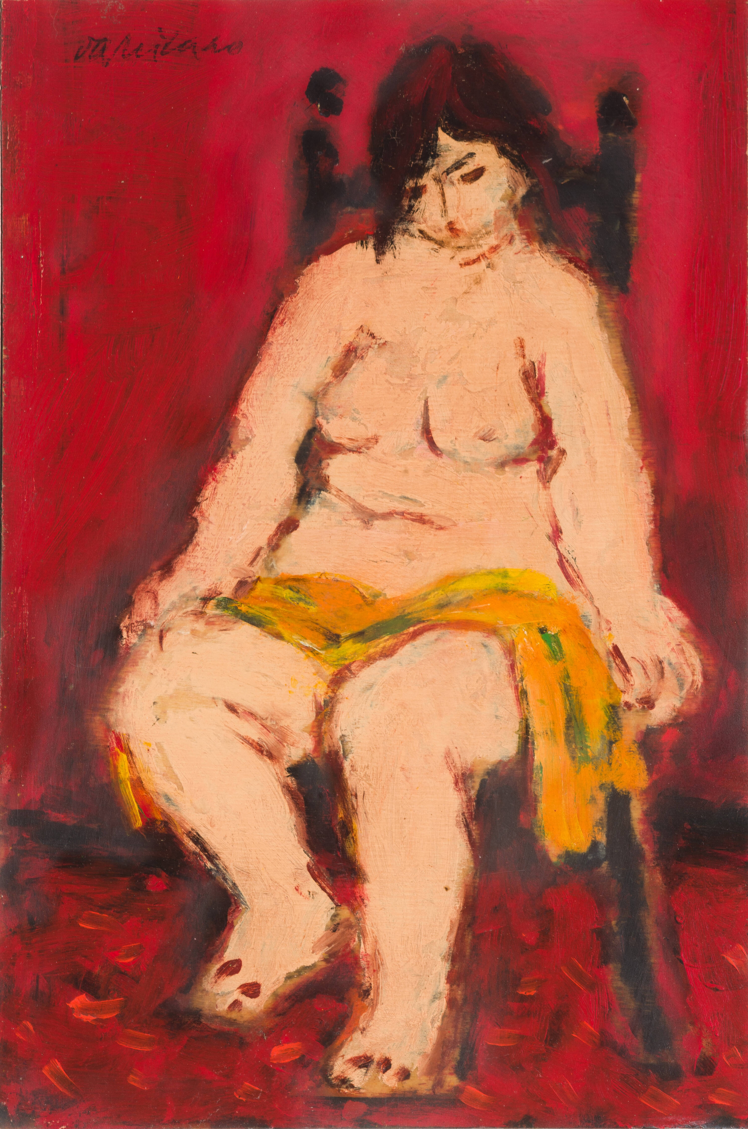 Artwork by Giulio Da Milano, Nudo su sfondo rosso, Made of oil on board