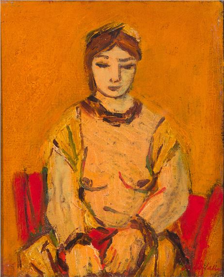 Nudo seduto su fondo arancio by Giulio Da Milano, 1942