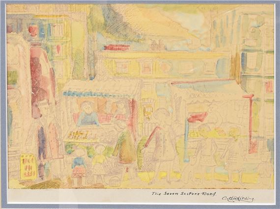 A vibrant, impressionistic street scene capturing a bustling market day with soft pastel colors and loose brushwork.