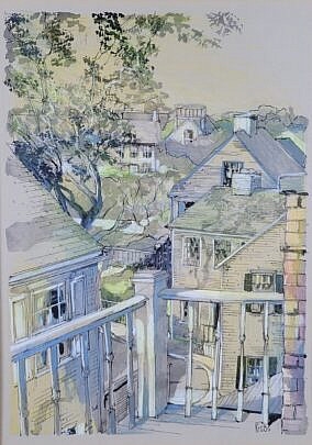 Artwork by S. Warren Krebs, From The Walk, Made of Mixed Media Nantucket Painting
