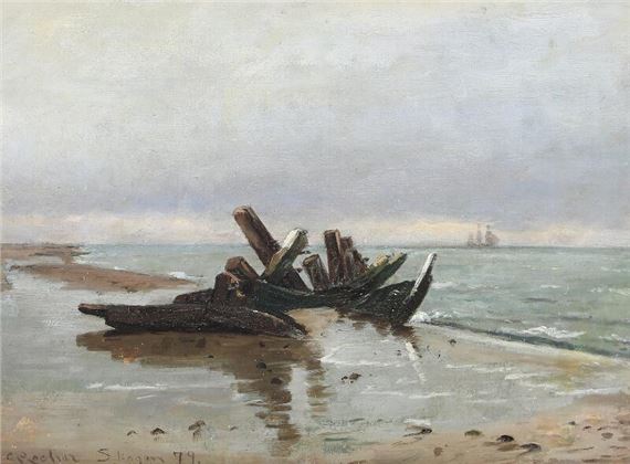 Carl Ludvig Thilson Locher | Coastal scenery with remains of a ...