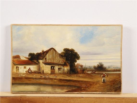 Thatched cottage by Camille Joseph Etienne Roqueplan