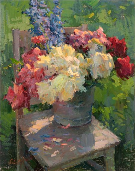 Still Life of Flowers on a Chair by Galust Berberian