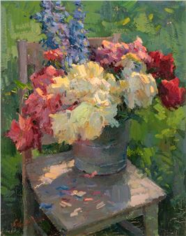 Still Life of Flowers on a Chair - Galust Berberian