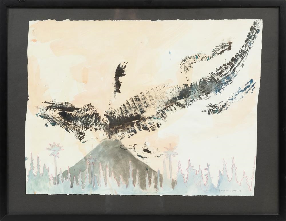 Artwork by Jules Buck Jones, Mountain Crocodile, Made of watercolor and mixed media on paper